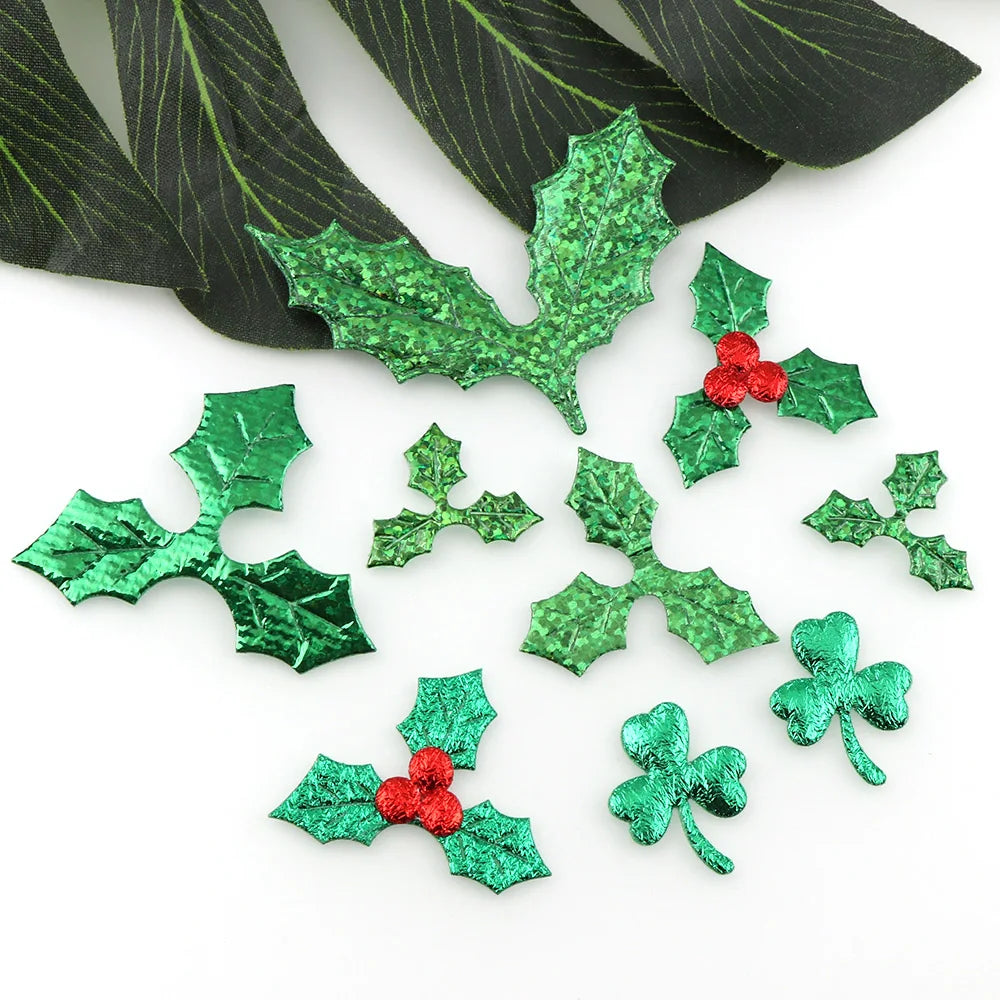 100 Pcs Fabric Laser Shiny Sequins Red Fruit With Green Leaves Christmas Tree Decoration Supplies DIY Art Fabric Accessory