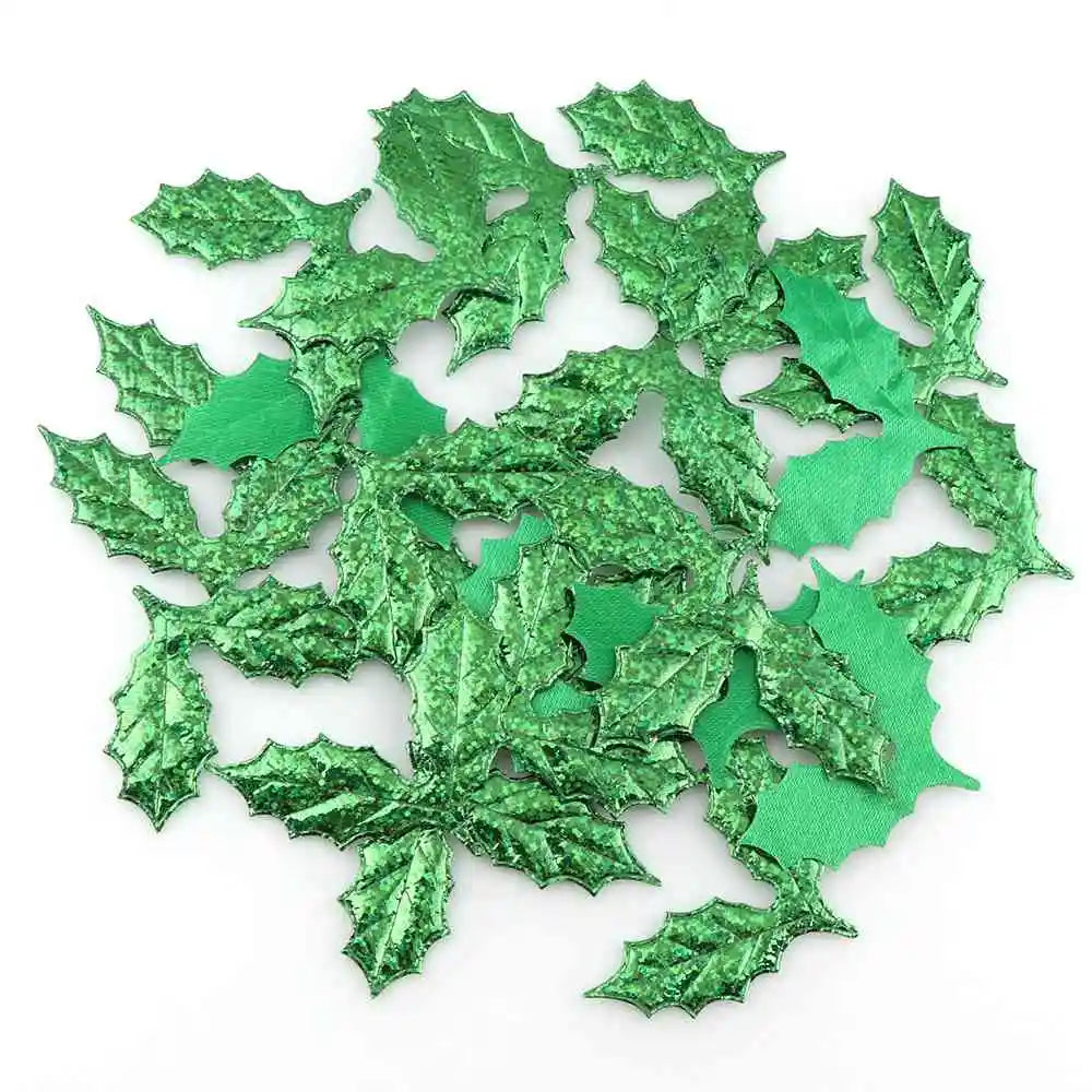 100 Pcs Fabric Laser Shiny Sequins Red Fruit With Green Leaves Christmas Tree Decoration Supplies DIY Art Fabric Accessory