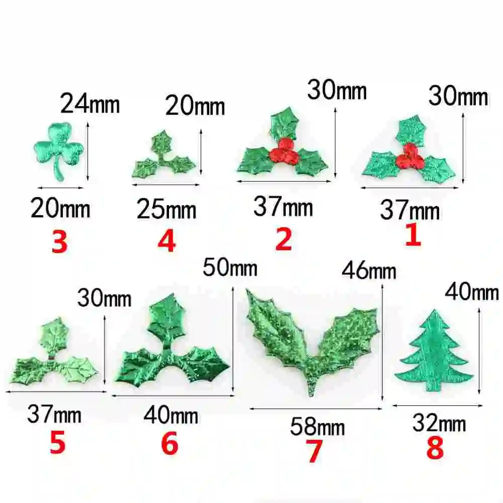 100 Pcs Fabric Laser Shiny Sequins Red Fruit With Green Leaves Christmas Tree Decoration Supplies DIY Art Fabric Accessory