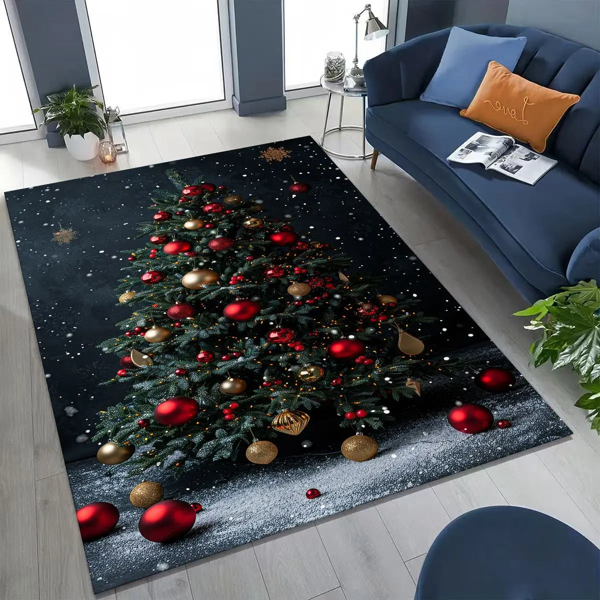 Merry Christmas Tree Santa Claus Cartoon Happy New Year Gift Carpet Rug for Bedroom Living Room Sofa Home Doormat Decor,Non-slip