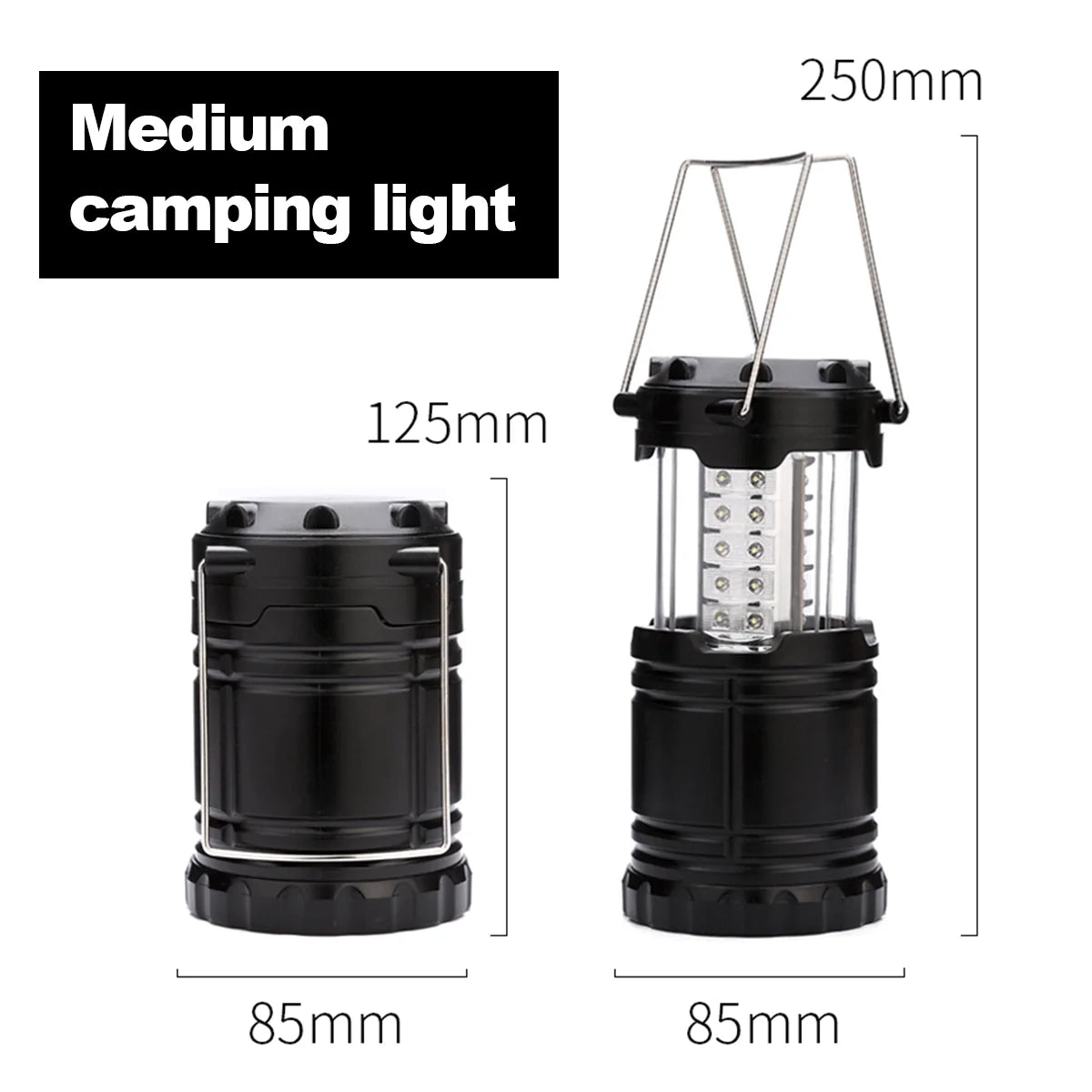 Black Camping Lantern Battey Powered Lights Lightweight Led Flashlight Waterproof Tent Battery Operated Emergency Light Folding