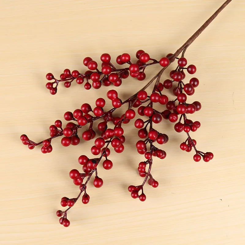 Artificial Berries Branch Plastic Fake Flowers leaf Decorative Berry PE Red Berries Plant for New Year Christmas decoration 2023