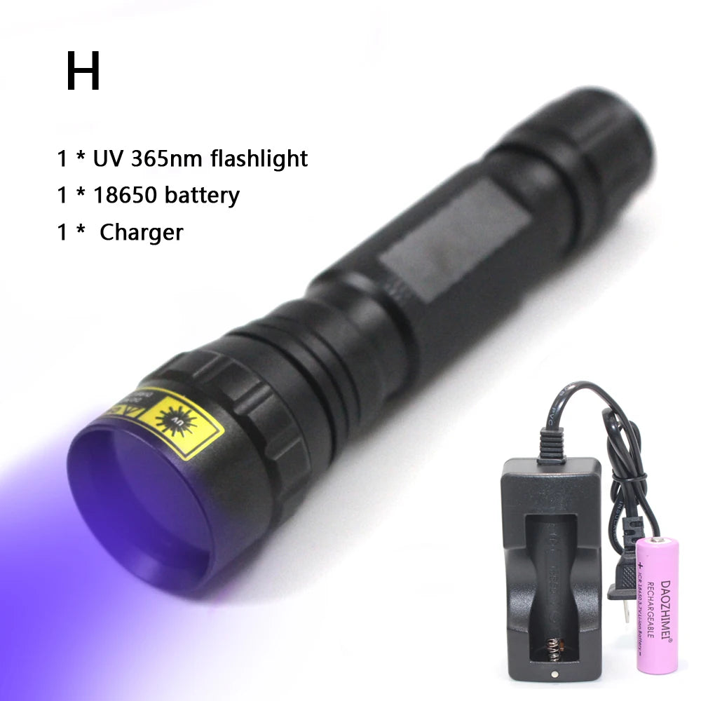10W 365nm UV Flashlight Portable 18650 Rechargeable Blacklight for Pet Urine Detector, Resin Curing, Scorpion, Fishing