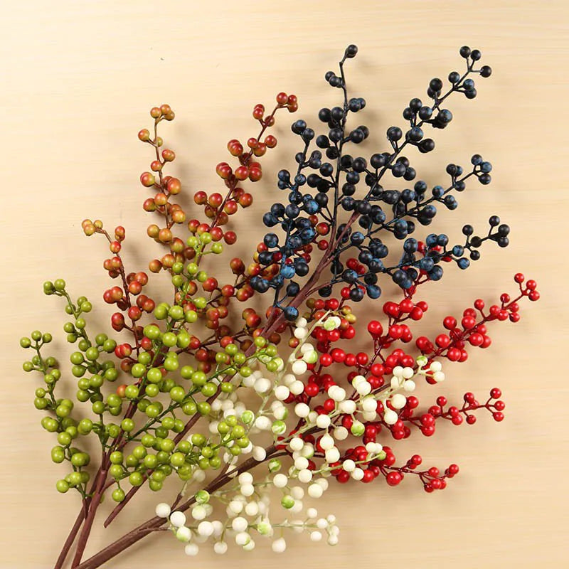Artificial Berries Branch Plastic Fake Flowers leaf Decorative Berry PE Red Berries Plant for New Year Christmas decoration 2023