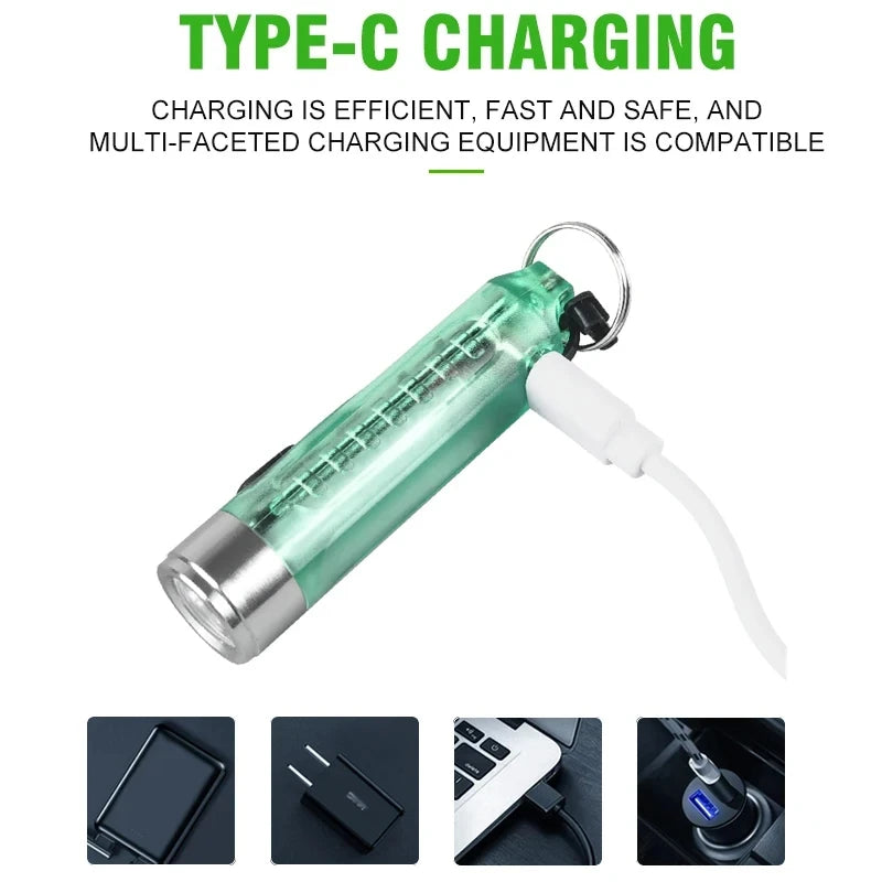 Multi-function Mini EDC LED Flashlight Portable Keychain Light MagneticTorch USB Rechargeable Uv Lamp Emergency Camping Lantern
