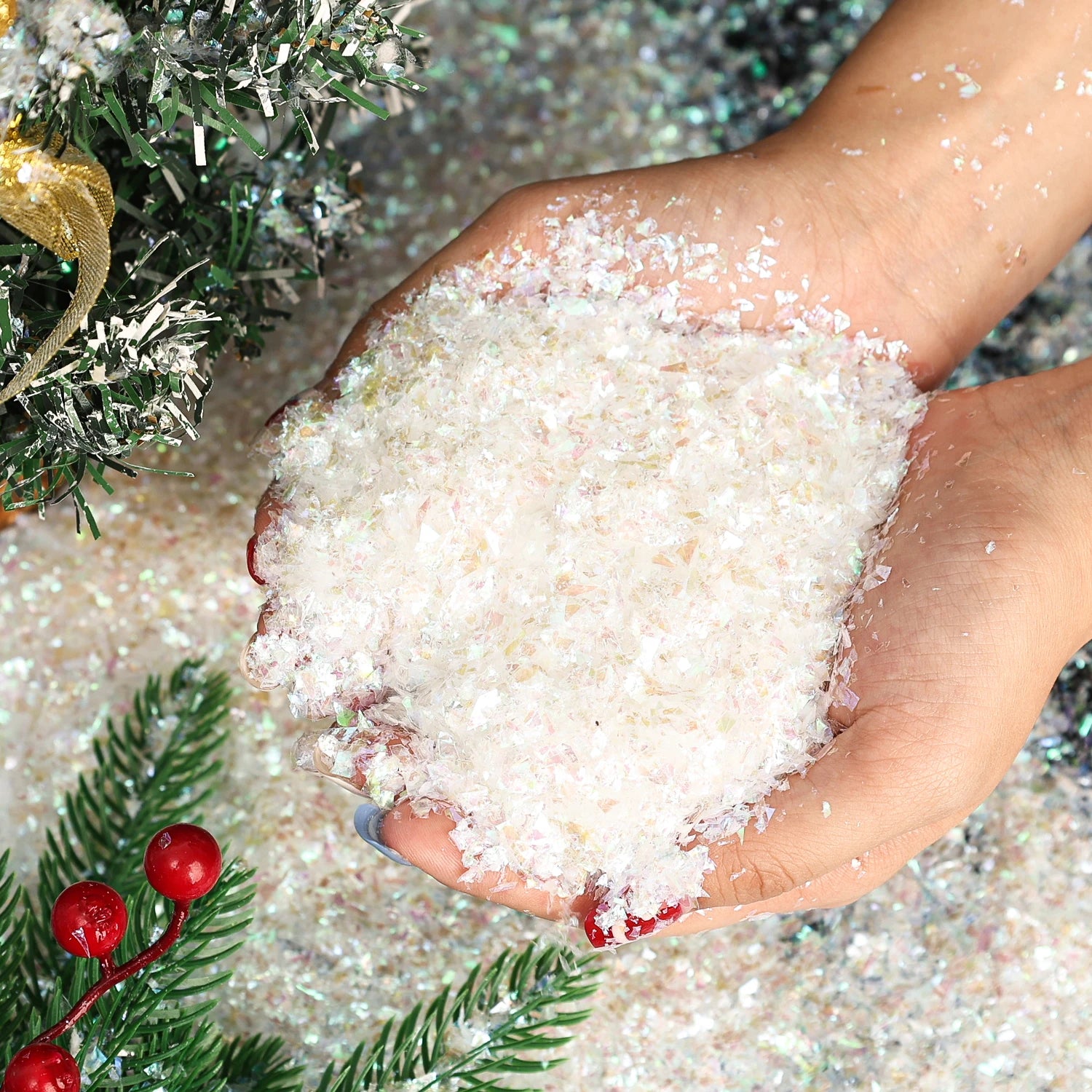 Christmas Artificial Snow Powder White Colorful Fake Snow Snowflakes Snowpowder for Xmas Tree Winter Scene Decor Home Decoration