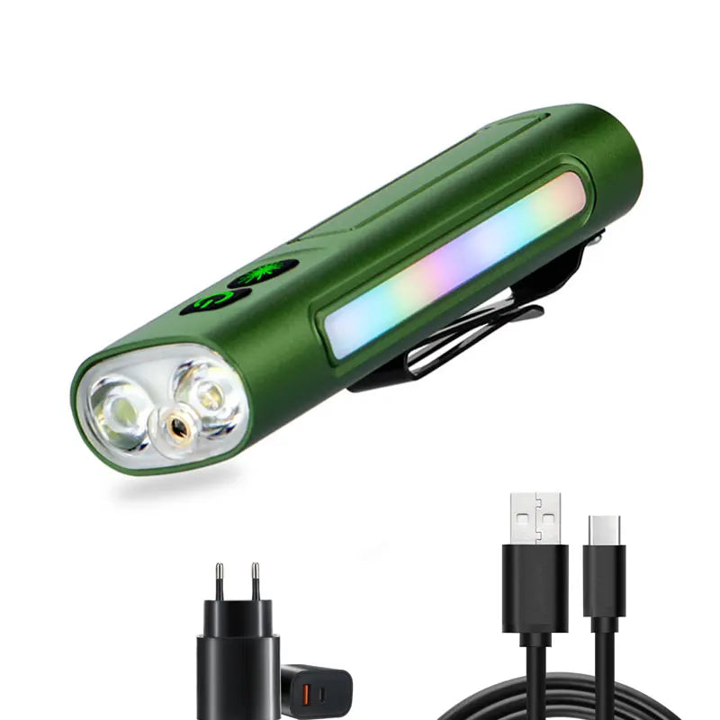 Multi-function Pocket Flashlight With Tail Magnet Emergency Outdoor Torch Portable Built-In Battery Rechargeable Clip Work Lamp