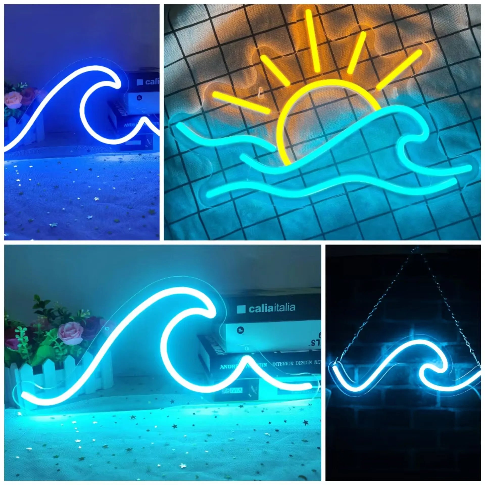 Wave Neon Sign Dimmable Sun Sea Wave LED Neon Light for Wall Decor USB Ocean Surf for Bedroom Bar Cafe Birthday Party Christmas
