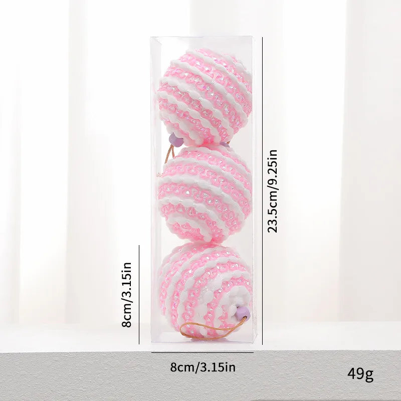 8CM Pink Christmas Balls Glitter Xmas Decorative Hanging Ornaments New Year Party Christmas Spheres Pendant Set