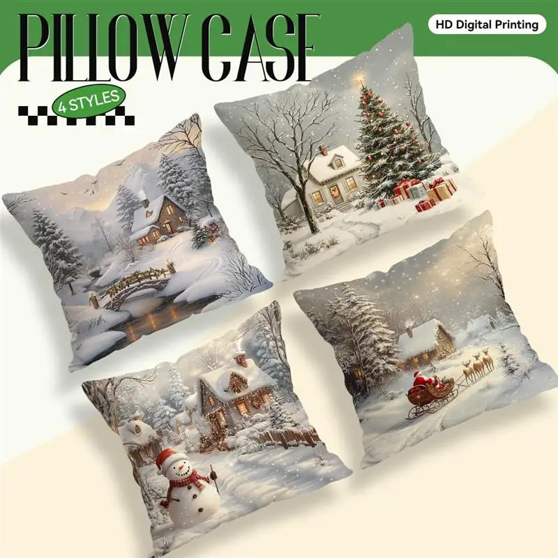 Christmas Winter Village Decorative Pillowcase 18X18 Inch Pillow Covers Throw Pillows Cushion Cases for Home Car Sofa 1pcs/4pcs