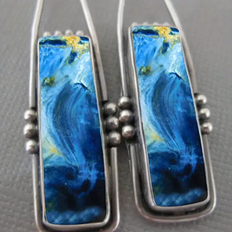 2PCS Retro Bohemian Earrings Imitation Turquoise Men's and Women's Vintage Jewelry Birthday Party Anniversary Gift Christmas