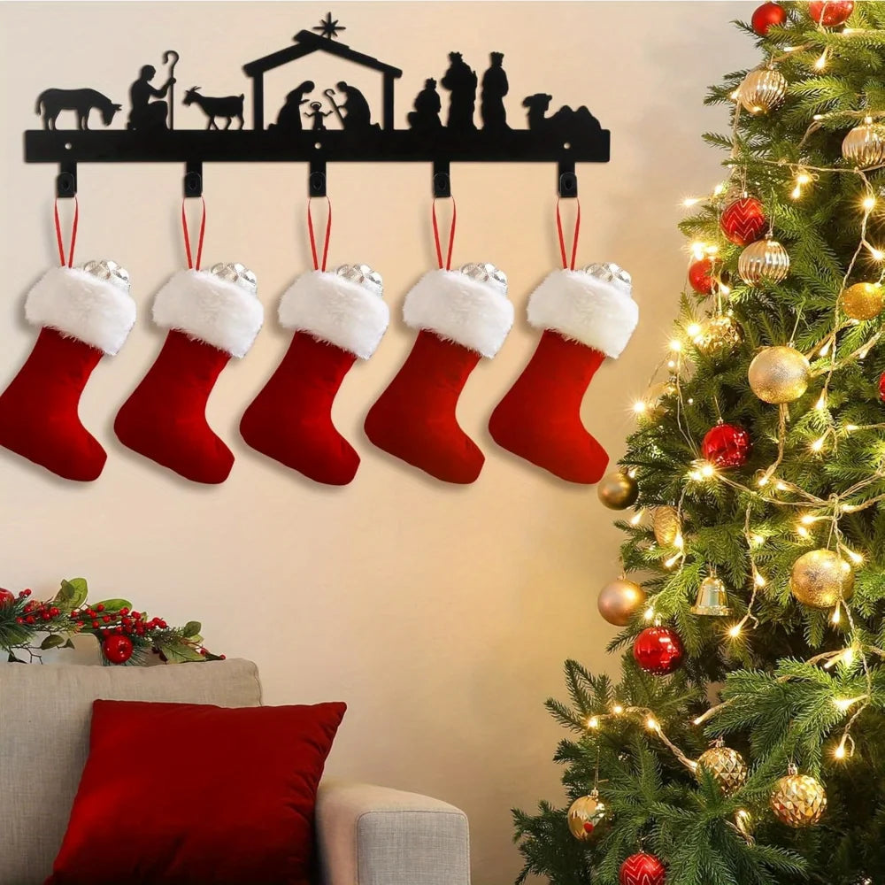 1 pc HELLOYOUNG - Enhance your mantel with Christmas stocking wall hanger. Hook bracket. Holiday decoration Santa, snowman