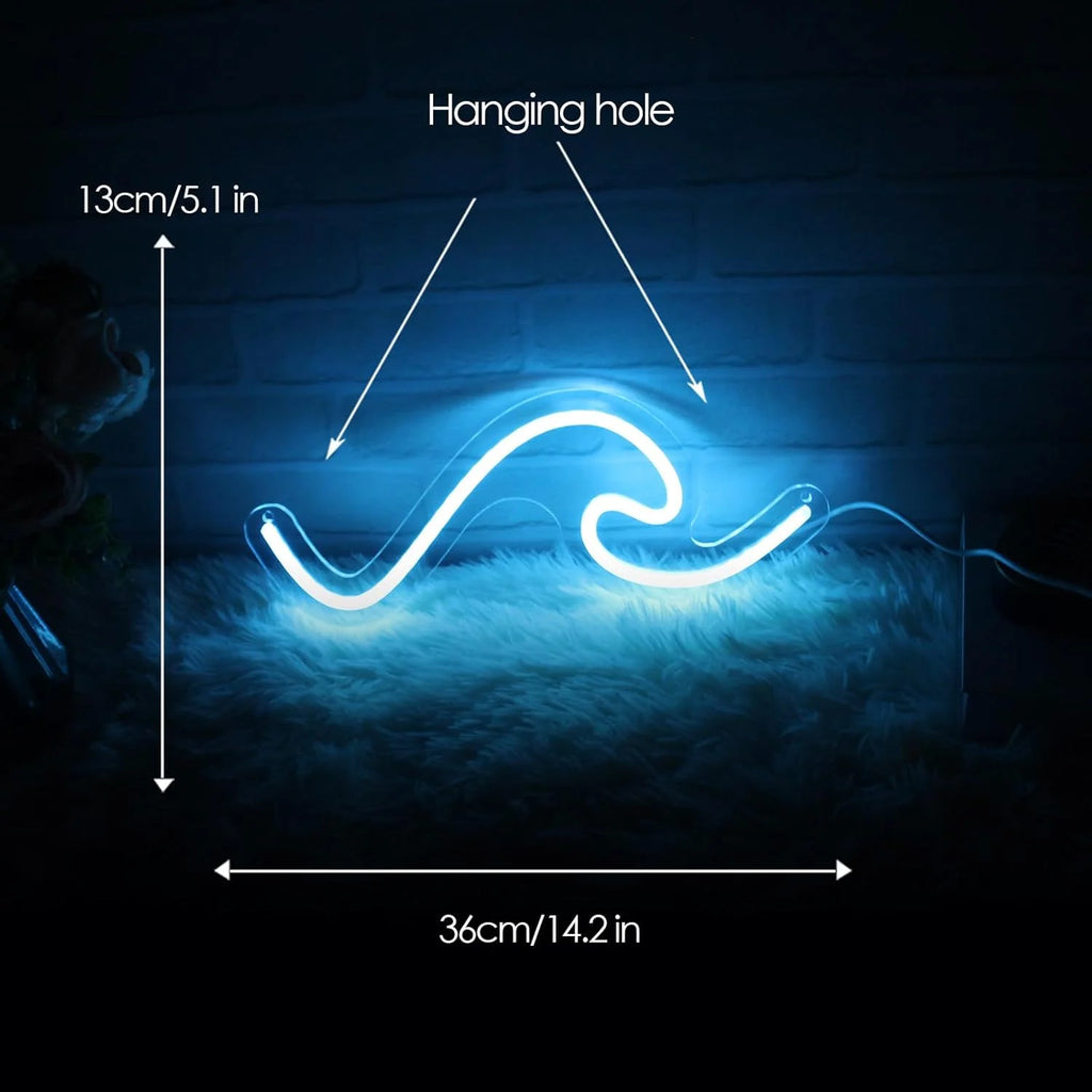 Wave Neon Sign Dimmable Sun Sea Wave LED Neon Light for Wall Decor USB Ocean Surf for Bedroom Bar Cafe Birthday Party Christmas