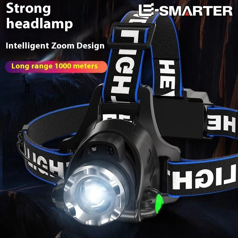 Powerful LED Headlamp USB Rechargeable Telescopic Zoomable Headlight Outdoor Waterproof Work Head Lamp High Lumen Head Torch