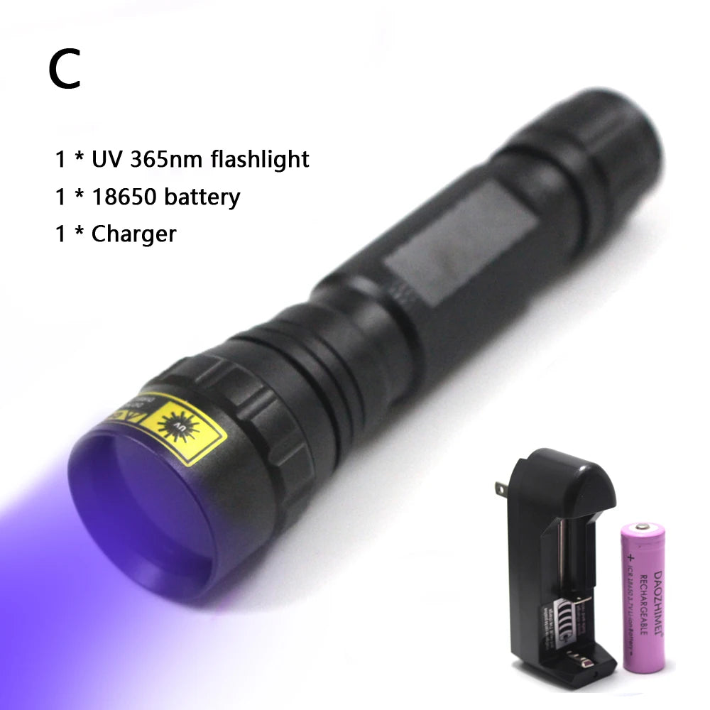 10W 365nm UV Flashlight Portable 18650 Rechargeable Blacklight for Pet Urine Detector, Resin Curing, Scorpion, Fishing