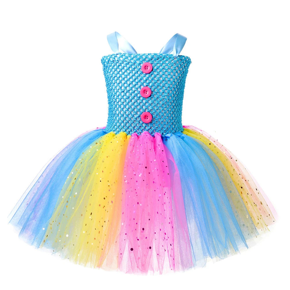 Sparkly Circus Clown Costumes for Girls Halloween Christmas Tutu Dress for Kids Joker Fancy Outfit Twinkle Circus Show Clothes