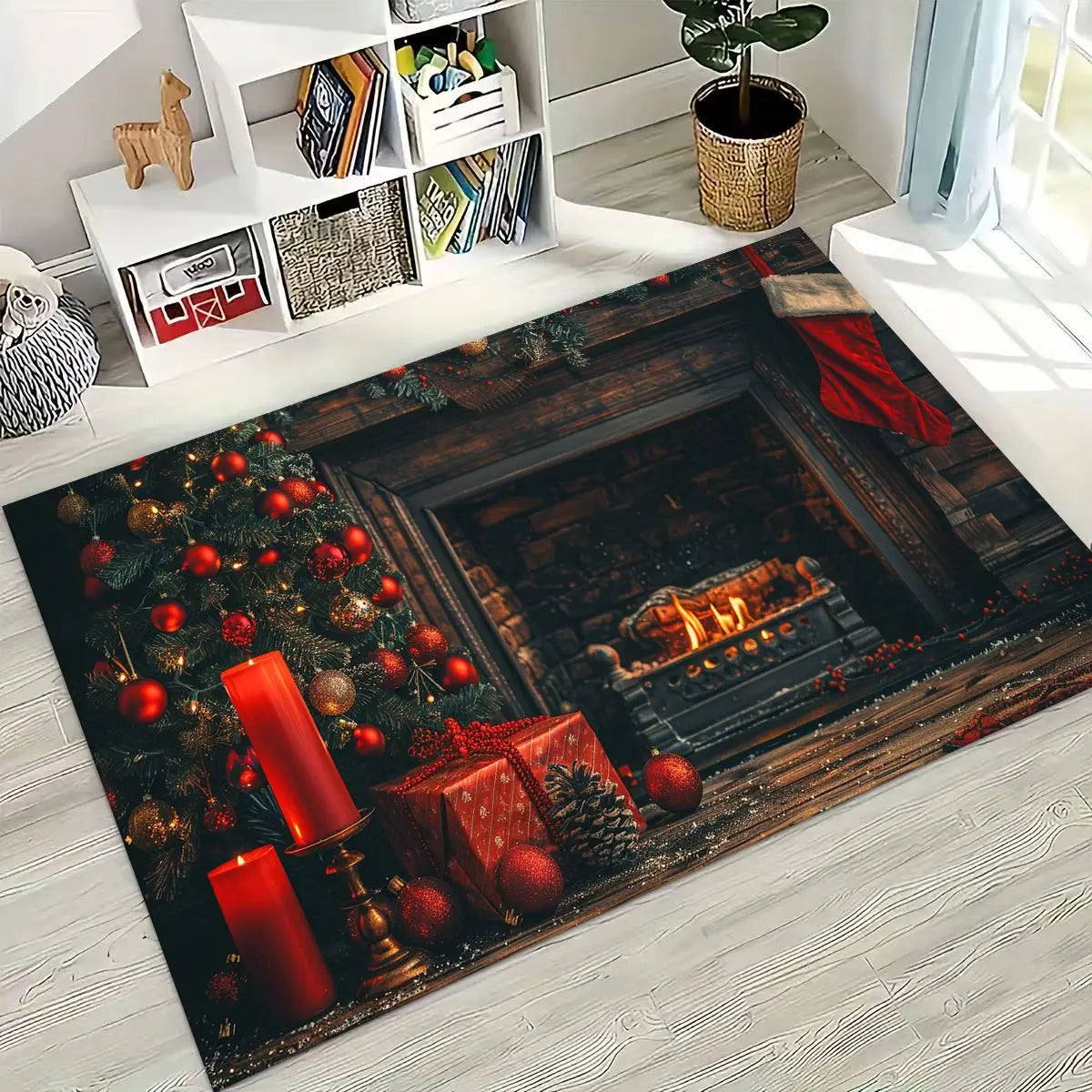 Merry Christmas Tree Santa Claus Cartoon Happy New Year Gift Carpet Rug for Bedroom Living Room Sofa Home Doormat Decor,Non-slip