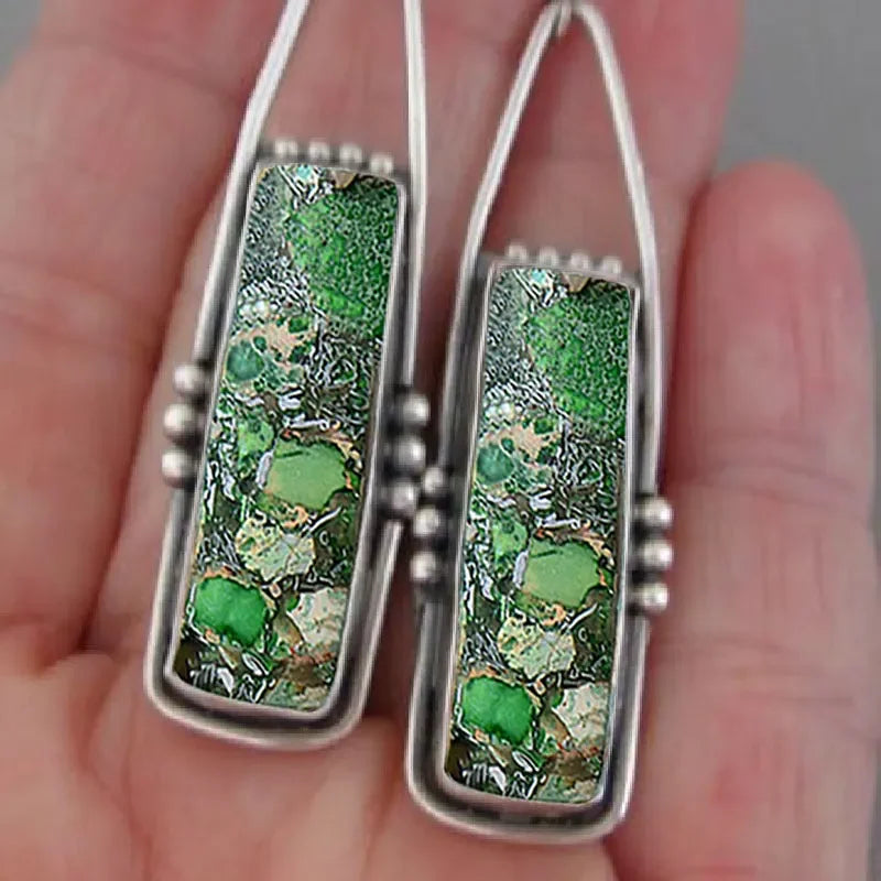 2PCS Retro Bohemian Earrings Imitation Turquoise Men's and Women's Vintage Jewelry Birthday Party Anniversary Gift Christmas