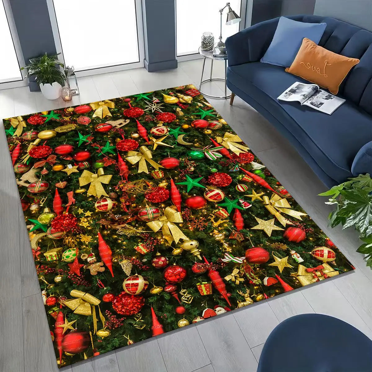 Merry Christmas Tree Santa Claus Cartoon Happy New Year Gift Carpet Rug for Bedroom Living Room Sofa Home Doormat Decor,Non-slip