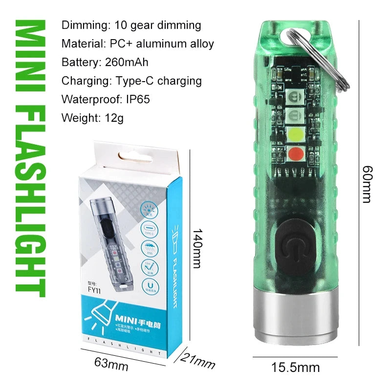 Multi-function Mini EDC LED Flashlight Portable Keychain Light MagneticTorch USB Rechargeable Uv Lamp Emergency Camping Lantern