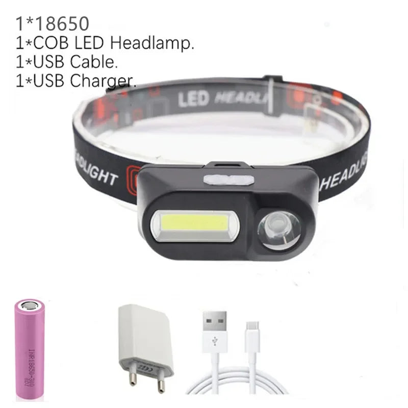 Drop Shipping 5 modes LED With Rechargeable 18650 Battery USB Portable Flashlight Lantern Headlamp Outdoor Camping Headlight