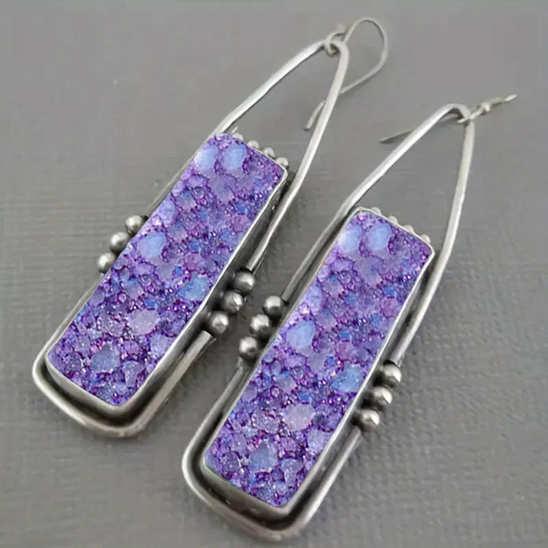 2PCS Retro Bohemian Earrings Imitation Turquoise Men's and Women's Vintage Jewelry Birthday Party Anniversary Gift Christmas