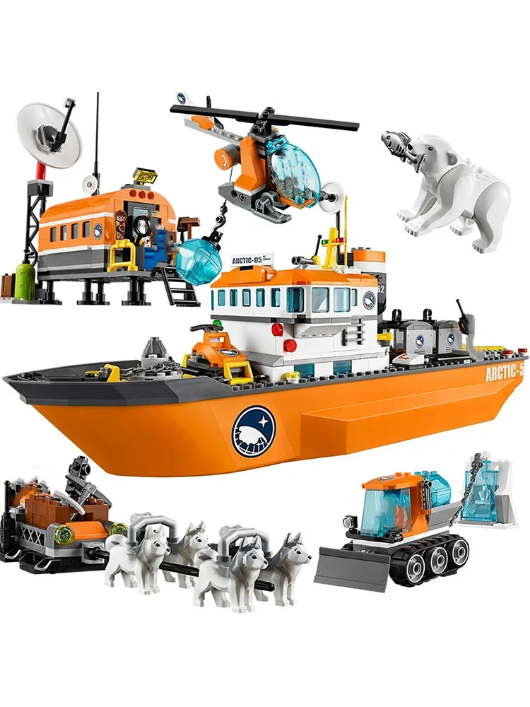Suitable for urban series polar exploration Arctic ocean giant ship building blocks children's assembly toys Christmas gifts