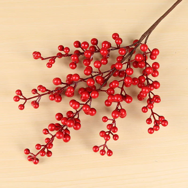 Artificial Berries Branch Plastic Fake Flowers leaf Decorative Berry PE Red Berries Plant for New Year Christmas decoration 2023