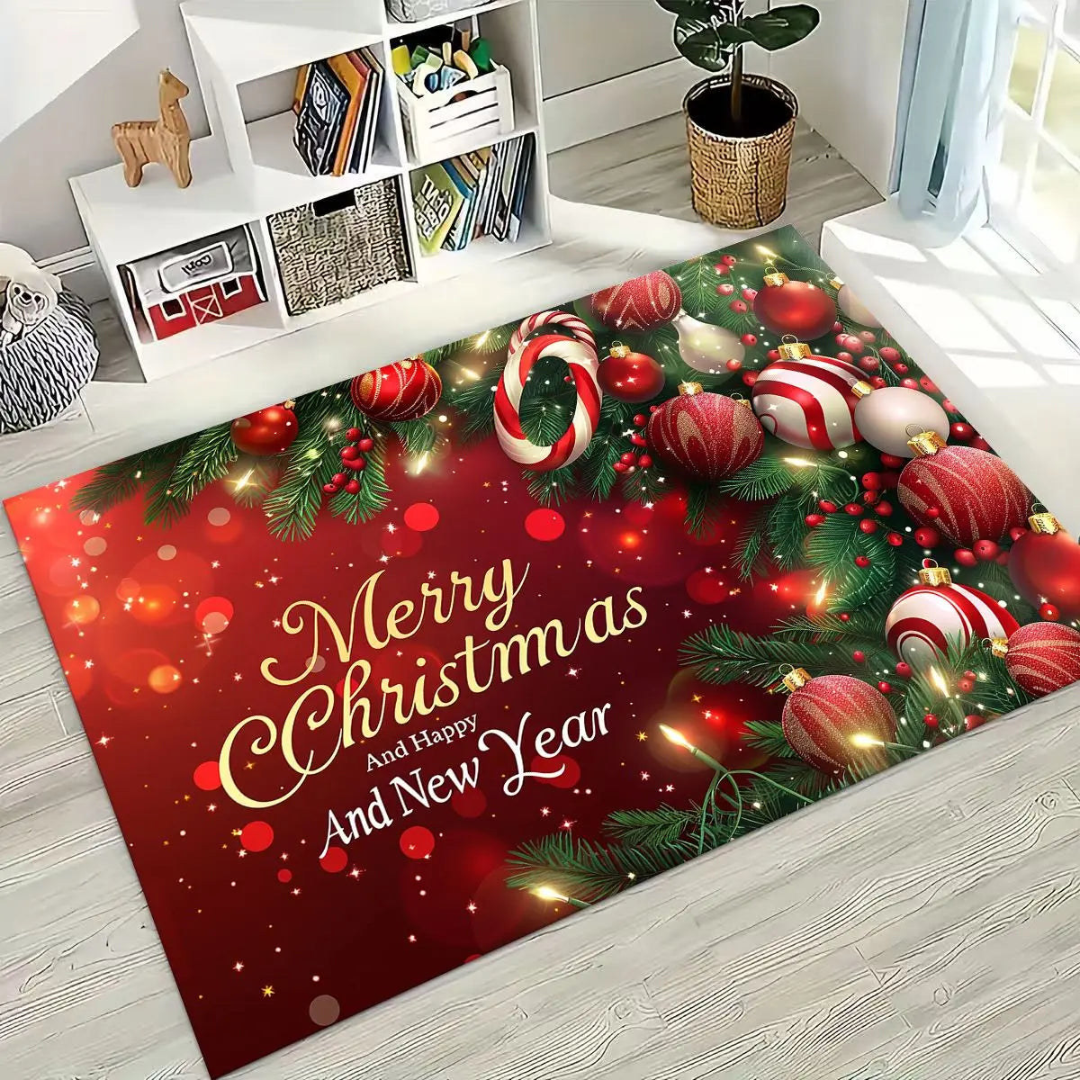 Merry Christmas Tree Santa Claus Cartoon Happy New Year Gift Carpet Rug for Bedroom Living Room Sofa Home Doormat Decor,Non-slip