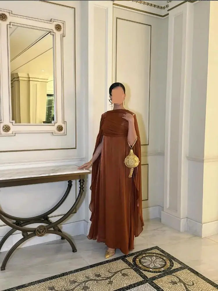 Customized Straight Prom Dresses Ankle-Length O-Neck Half Sleeve Evening Dresses Simple Fashion Draped Velour  Christmas Dresses