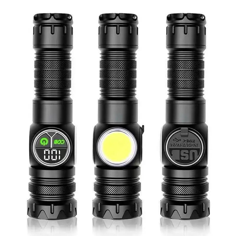LiitoKala Digital Display Flashlight with COB Side Light Compatible with 18650/26650 Batteries Handheld Tactical LED Lamp