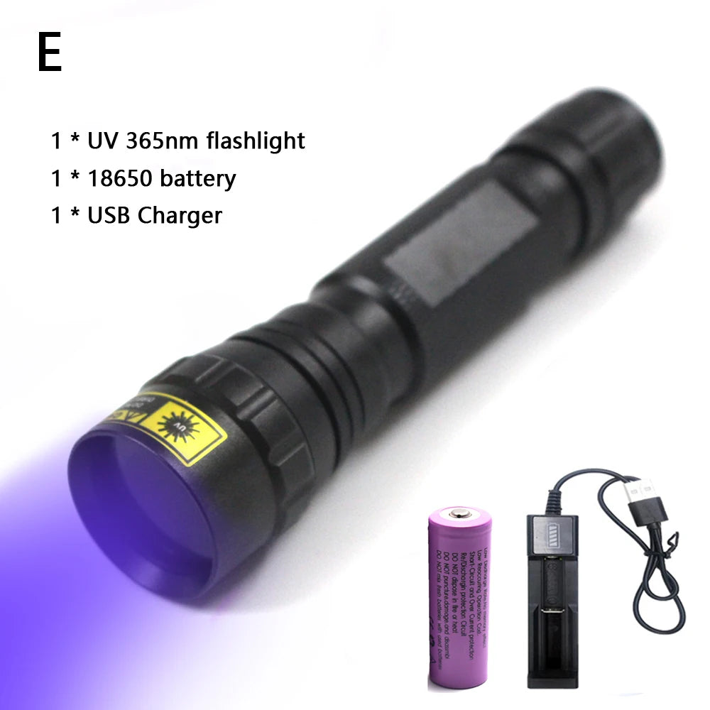 10W 365nm UV Flashlight Portable 18650 Rechargeable Blacklight for Pet Urine Detector, Resin Curing, Scorpion, Fishing