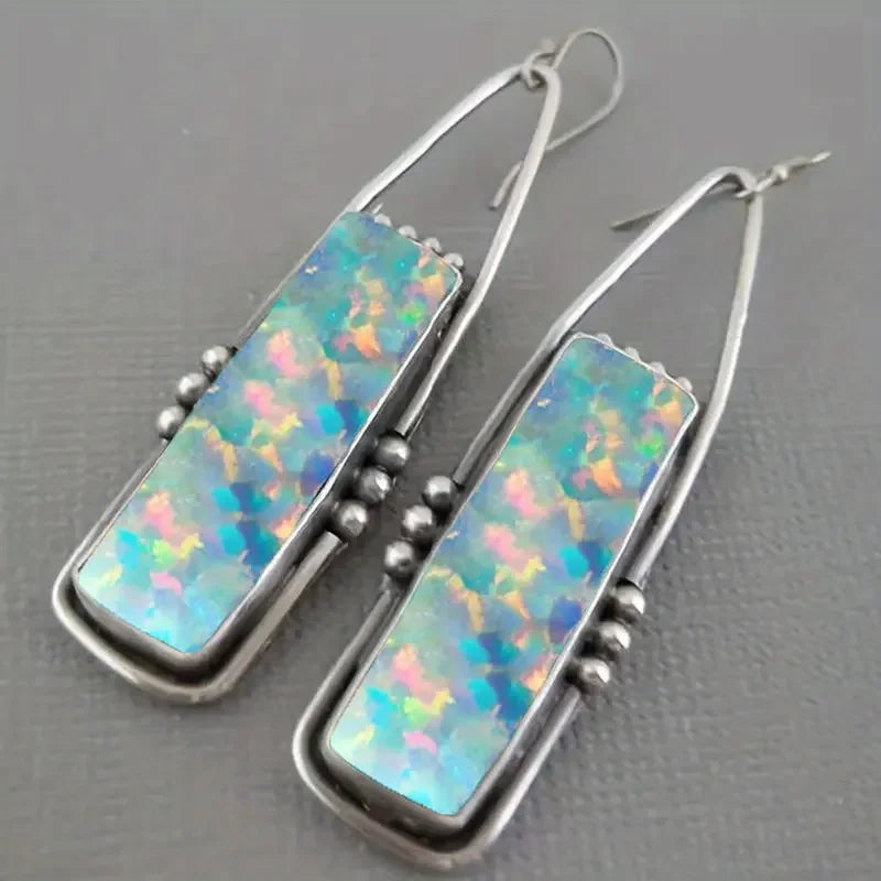 2PCS Retro Bohemian Earrings Imitation Turquoise Men's and Women's Vintage Jewelry Birthday Party Anniversary Gift Christmas
