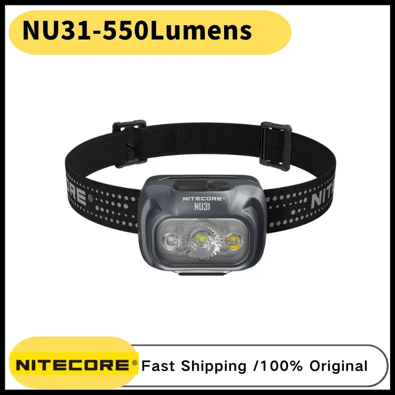 NITECORE NU31 USB-C Rechargeable Headlamp 550Lumen Running Fishing Trekking Headlight Lantern Flashlight Built in Li-ion Battery