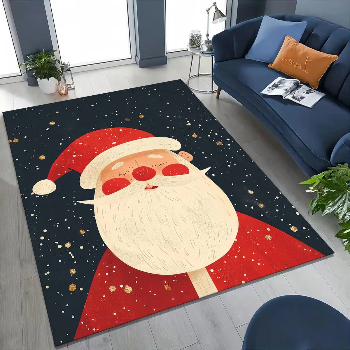 Merry Christmas Tree Santa Claus Cartoon Happy New Year Gift Carpet Rug for Bedroom Living Room Sofa Home Doormat Decor,Non-slip