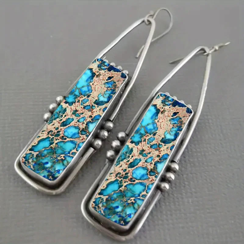 2PCS Retro Bohemian Earrings Imitation Turquoise Men's and Women's Vintage Jewelry Birthday Party Anniversary Gift Christmas
