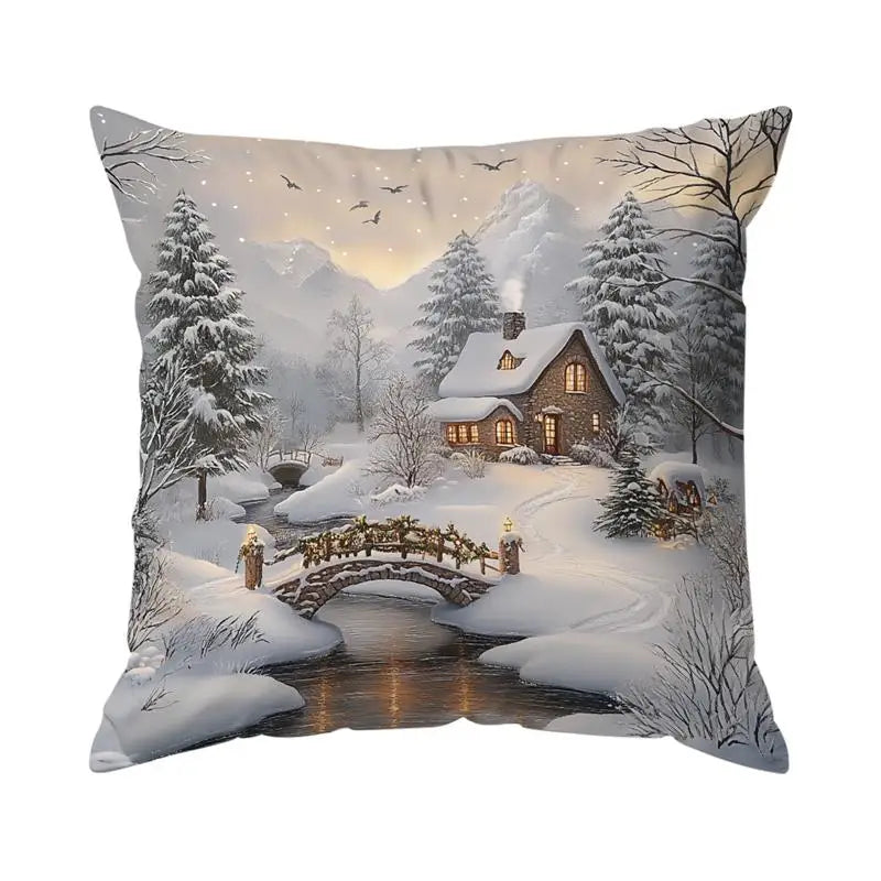 Christmas Winter Village Decorative Pillowcase 18X18 Inch Pillow Covers Throw Pillows Cushion Cases for Home Car Sofa 1pcs/4pcs