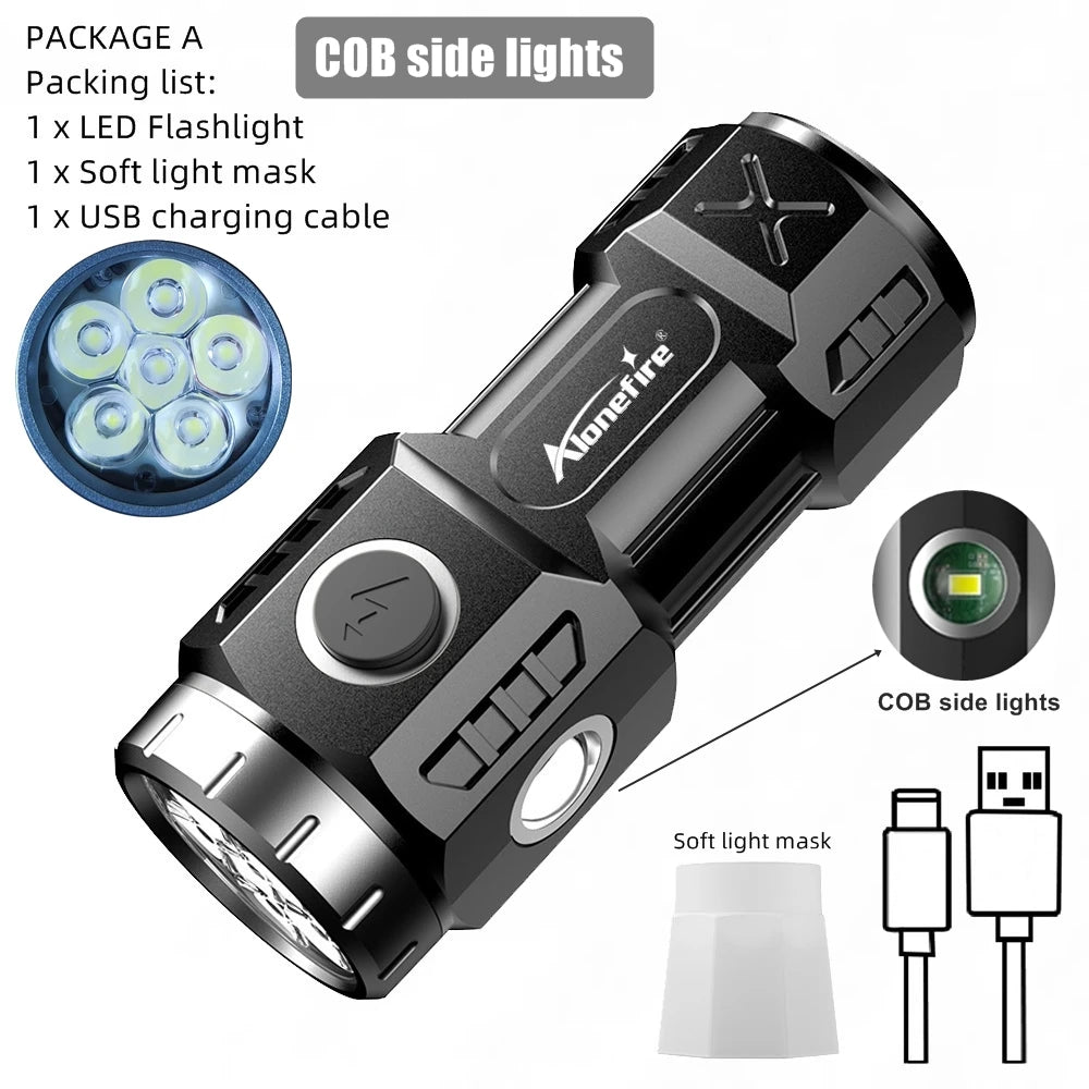 6x Led High Bright Mini Palm Small Flashlight USB Rechargeable Portable Magnet Torch Outdoor Hiking Camping Home Work Car Repai