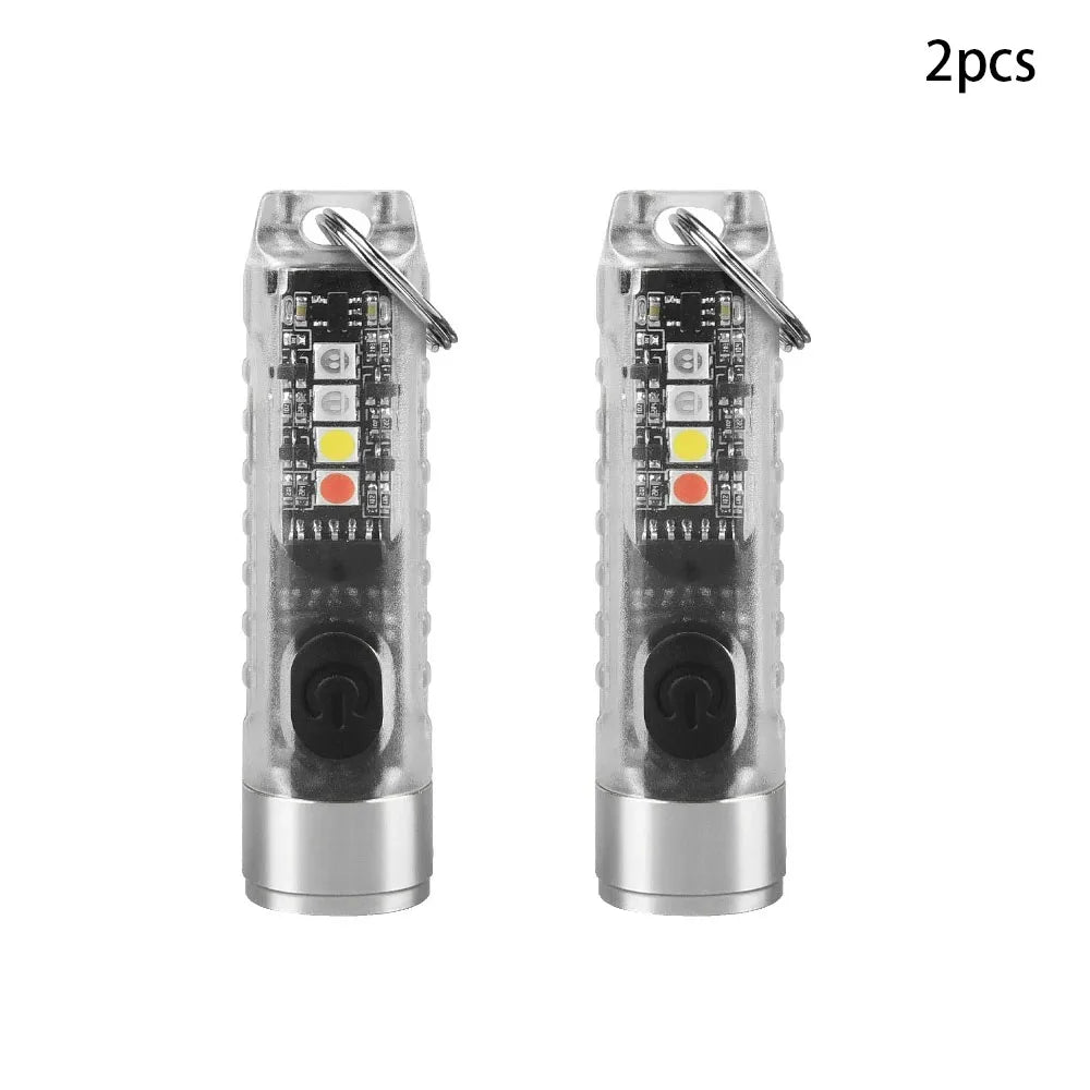 Multi-function Mini EDC LED Flashlight Portable Keychain Light MagneticTorch USB Rechargeable Uv Lamp Emergency Camping Lantern