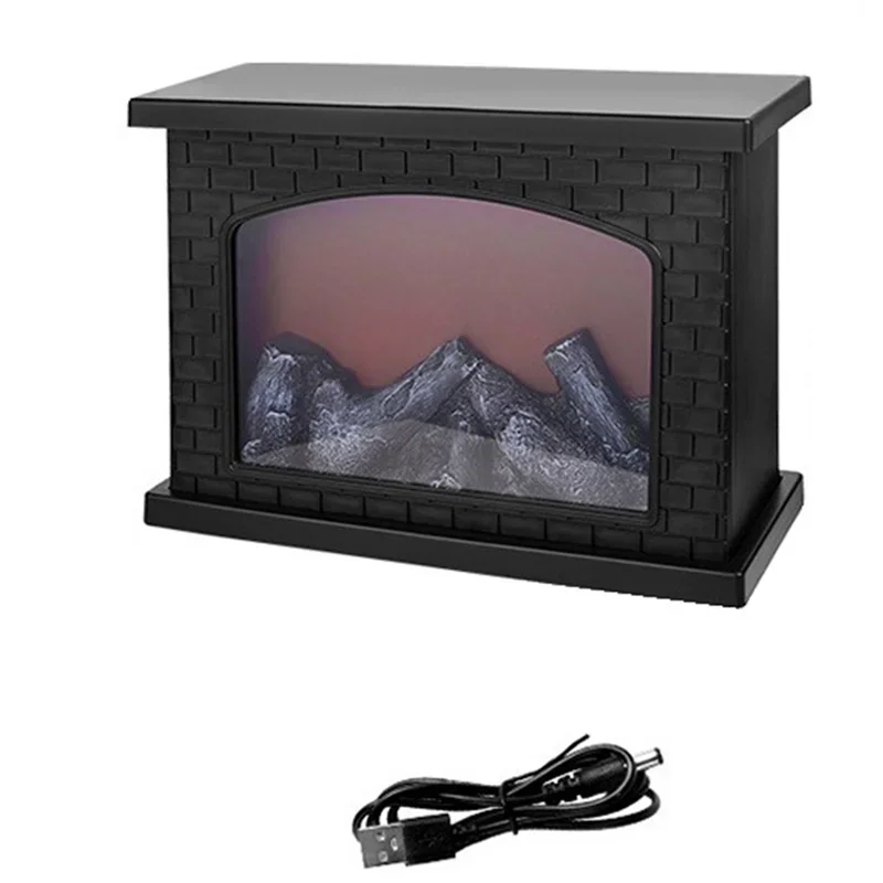 LED Fireplace Lamp Realistic Flame Battery USB Powered Vintage Style for Indoor Room Terrace Christmas Halloween Tabletop Decor
