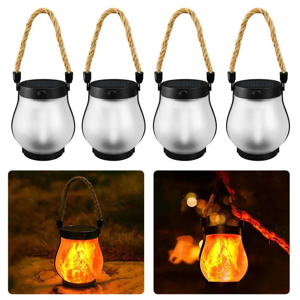 Solar Flame Lantern Outdoor Hanging Lamp 800 Lumens With Rope Handle IPX4 Waterproof Decorative Light For Garden Patio Camping