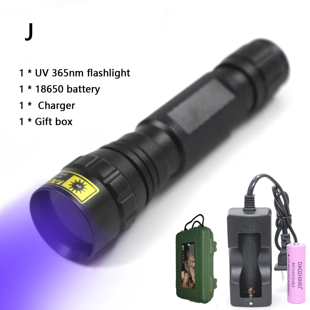 10W 365nm UV Flashlight Portable 18650 Rechargeable Blacklight for Pet Urine Detector, Resin Curing, Scorpion, Fishing