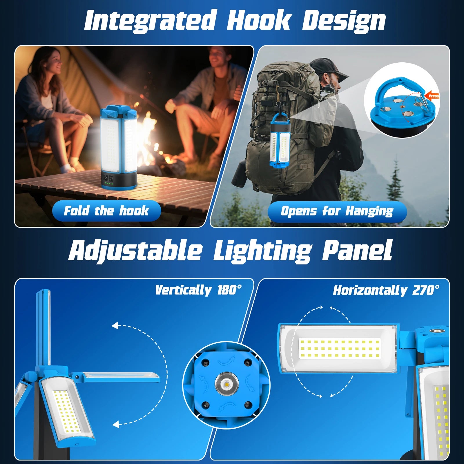 4100LM 3 Modes Foldable Work Light With Bracket 10400Mah Camping LED Telescopic Flashlight Rechargeable Emergency Lamp Outdoor