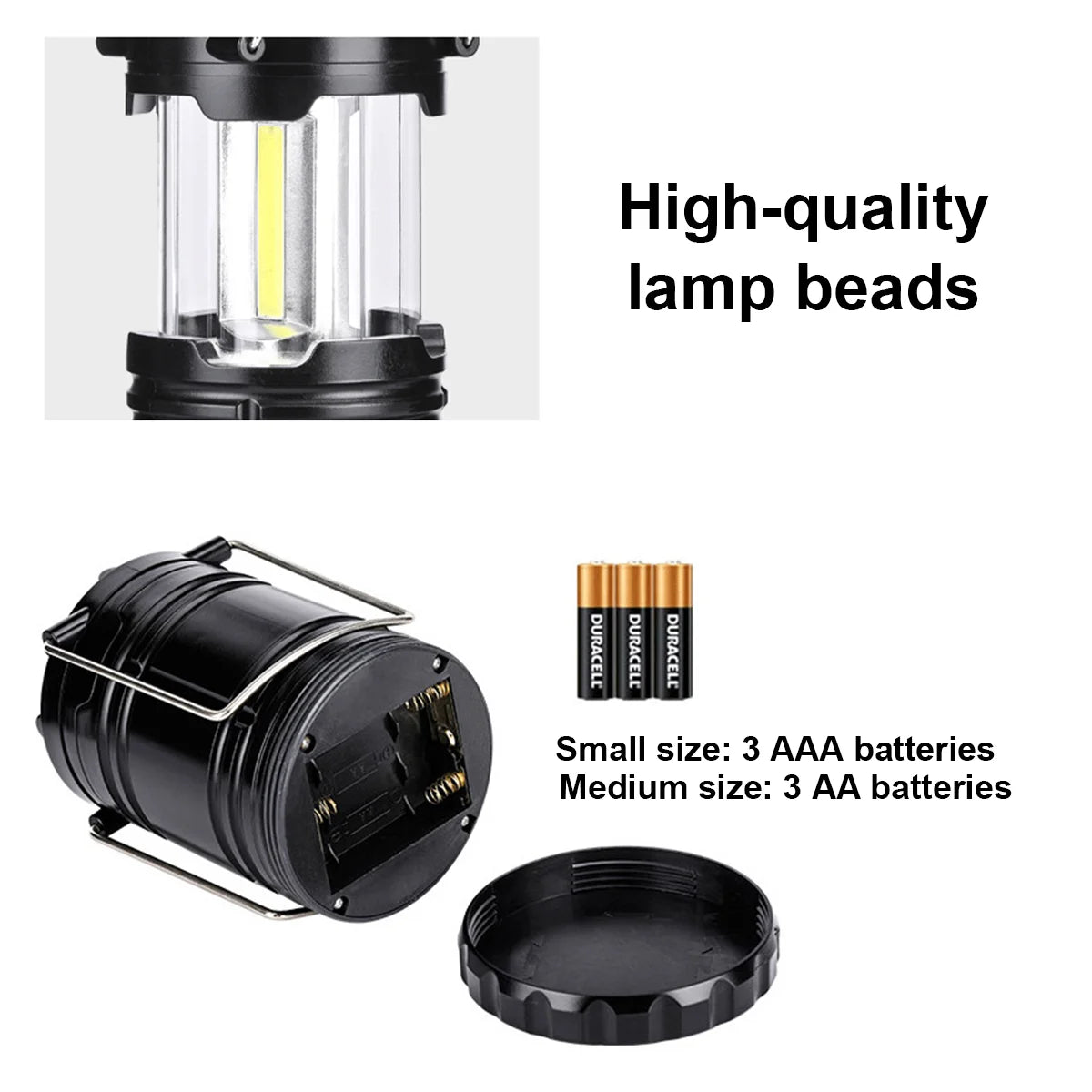 Black Camping Lantern Battey Powered Lights Lightweight Led Flashlight Waterproof Tent Battery Operated Emergency Light Folding