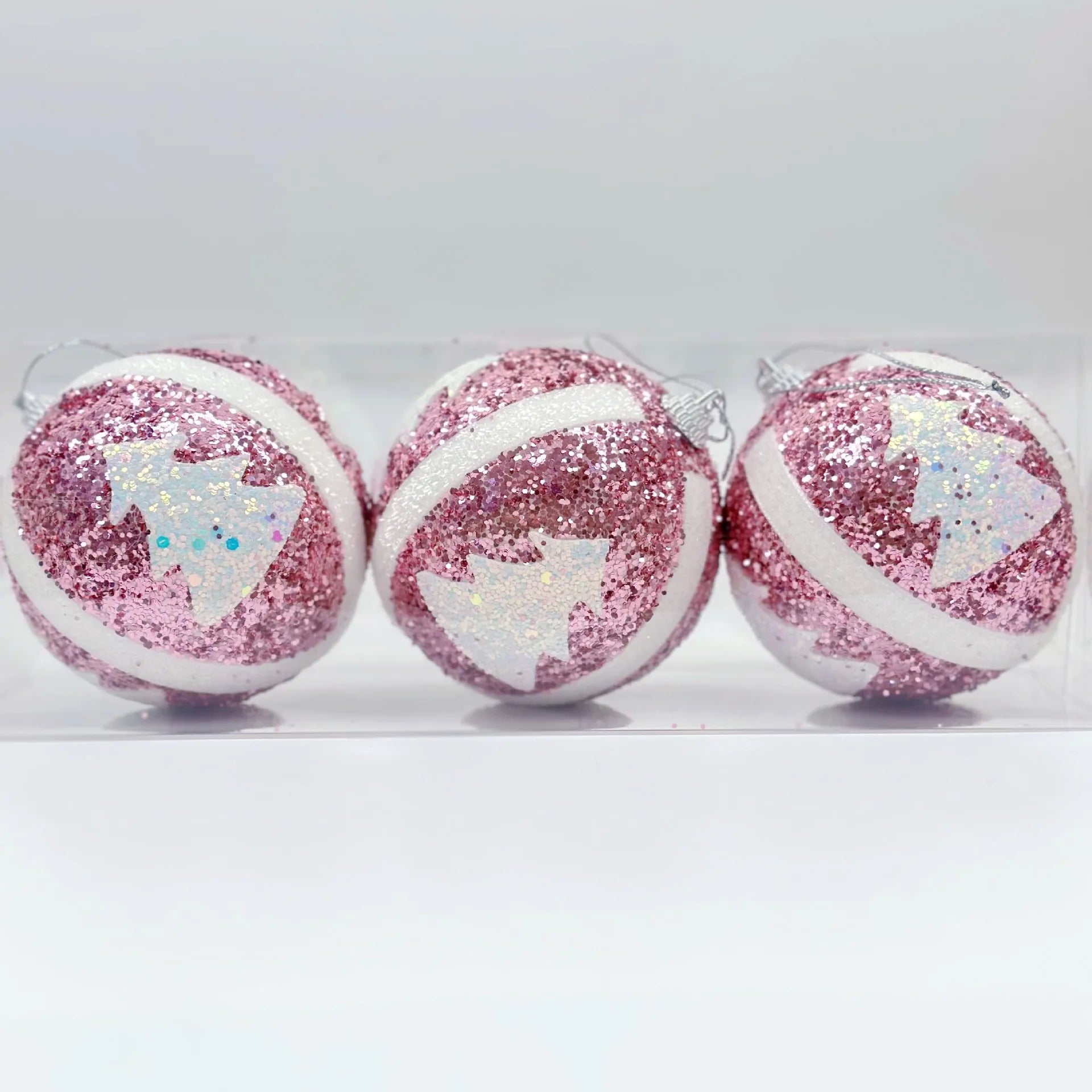8CM Pink Christmas Balls Glitter Xmas Decorative Hanging Ornaments New Year Party Christmas Spheres Pendant Set