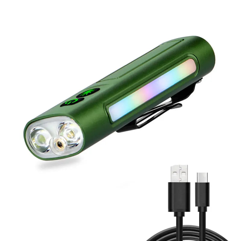 Multi-function Pocket Flashlight With Tail Magnet Emergency Outdoor Torch Portable Built-In Battery Rechargeable Clip Work Lamp