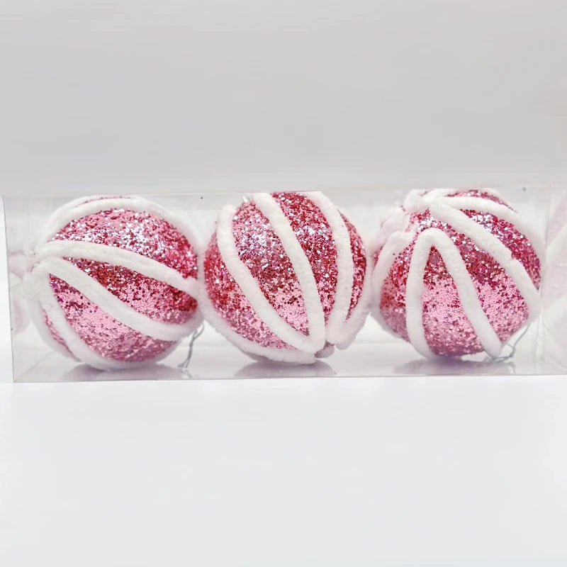 8CM Pink Christmas Balls Glitter Xmas Decorative Hanging Ornaments New Year Party Christmas Spheres Pendant Set