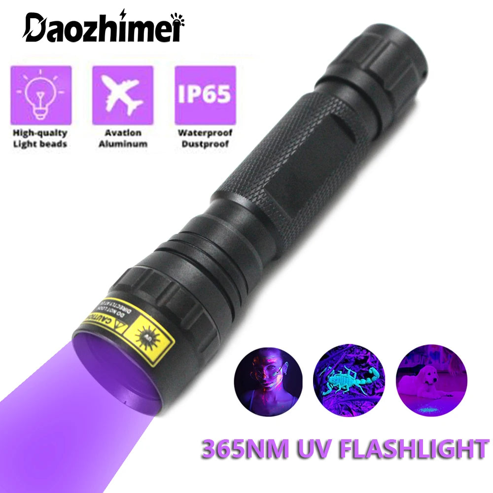 10W 365nm UV Flashlight Portable 18650 Rechargeable Blacklight for Pet Urine Detector, Resin Curing, Scorpion, Fishing