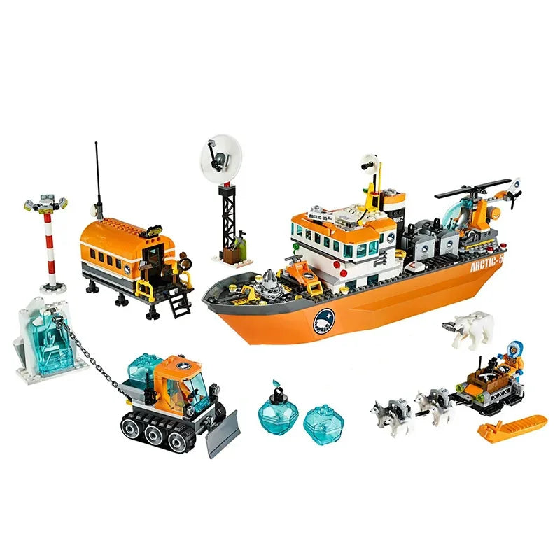 Suitable for urban series polar exploration Arctic ocean giant ship building blocks children's assembly toys Christmas gifts