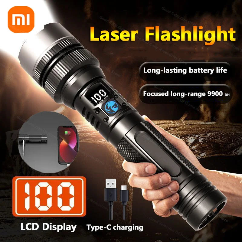 Xiaomi LED Display Laser Flashlight Super Bright Type-C Rechargeable IPX8 Waterproof Long Lasting Camping Emergency Flashlight